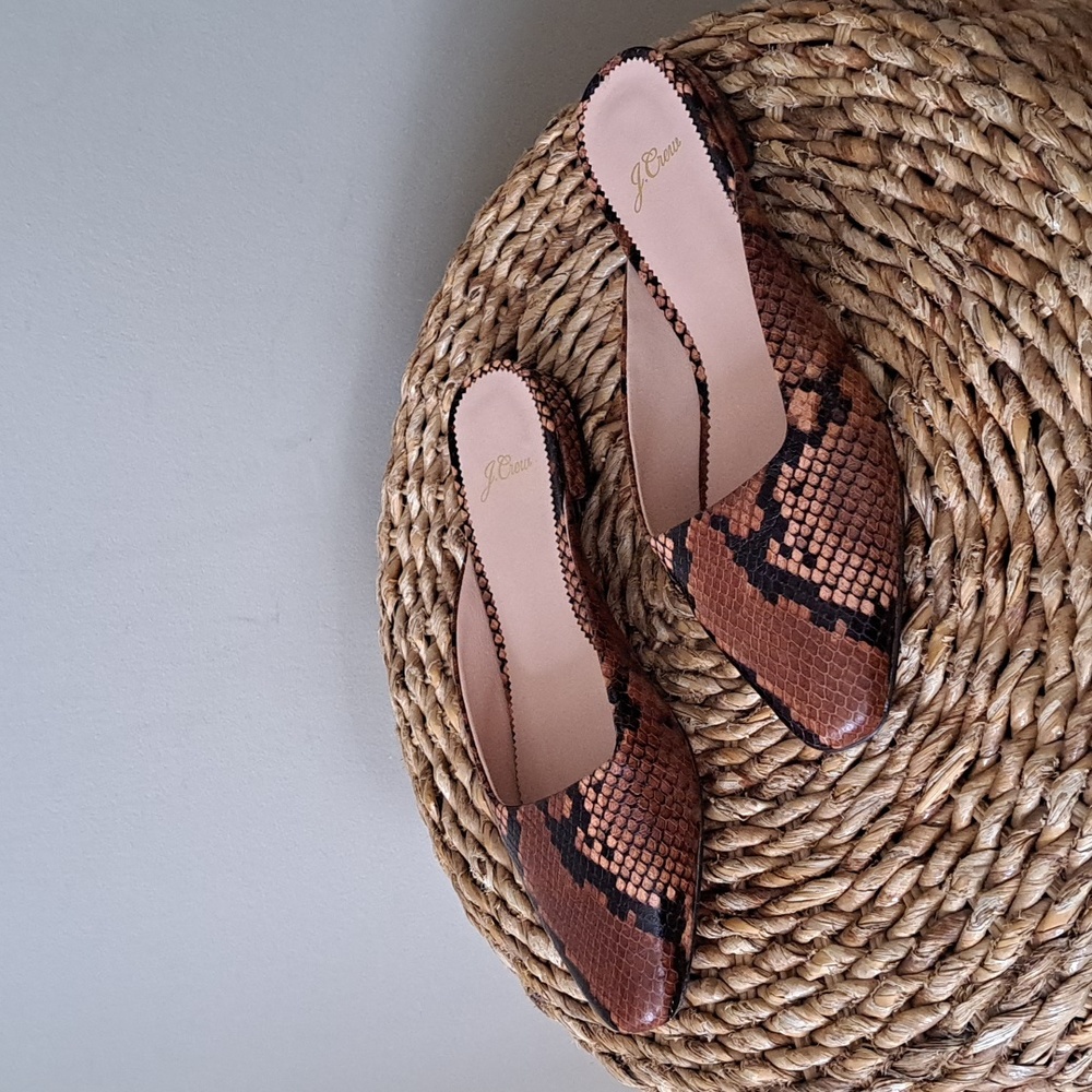 J.Crew Womens Carolyn Snakeskin Embossed Leather‎ Dress/Preppy Mules 8